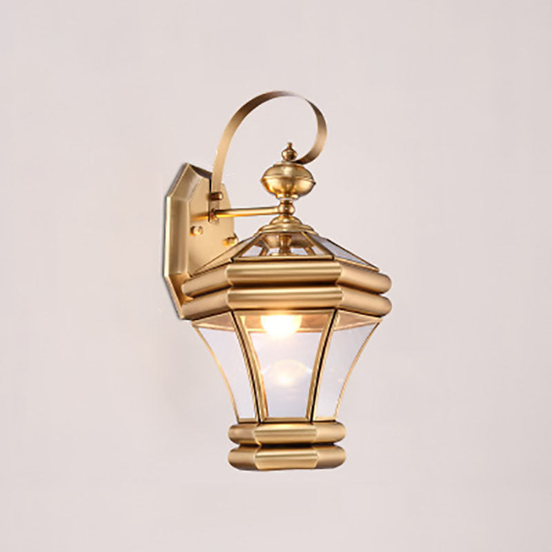Hexagonal Lantern Brass Glass Outdoor Light