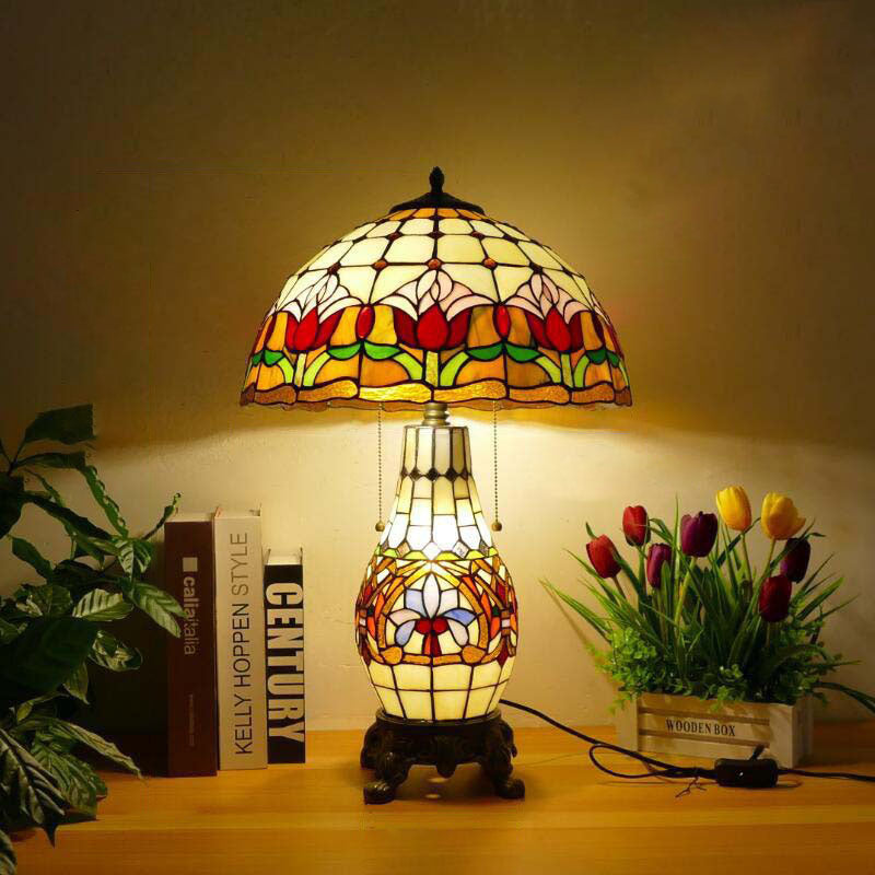 Baroque Umbrella Resin Stained 3-Light Table Lamp