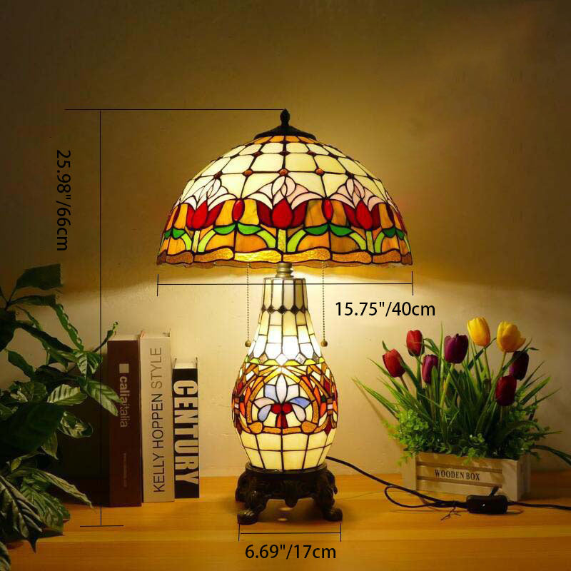 Baroque Umbrella Resin Stained 3-Light Table Lamp