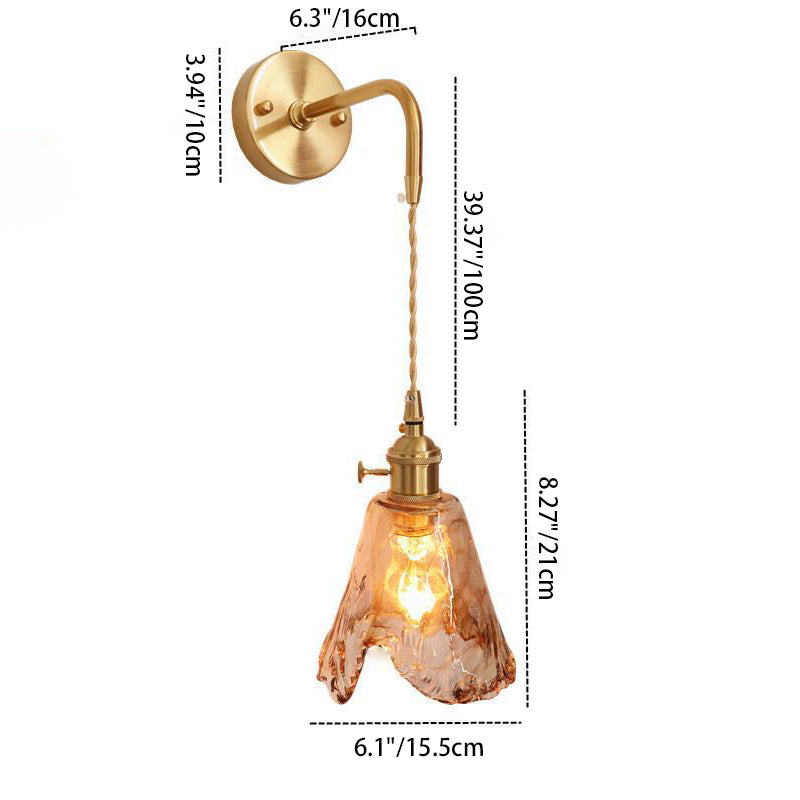 Eclectic Amber Glass Brass Wall Lamp