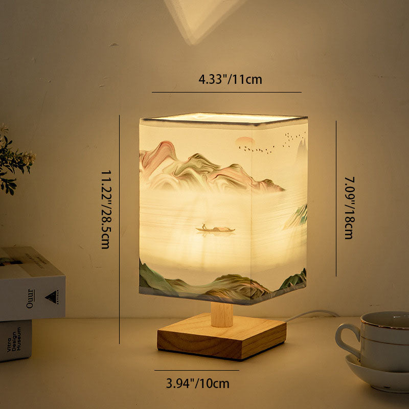 Fabric Square Bedroom Table Lamp