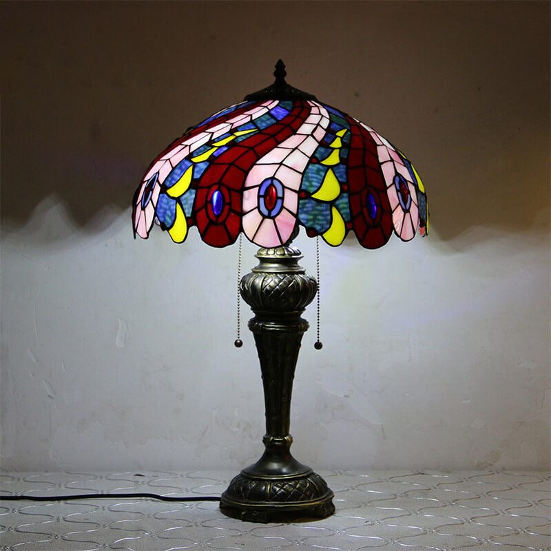 Dragonfly Peacock Glass Resin Table Lamp