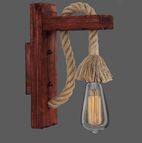Wood Hemp Rope Iron Wall Lamp