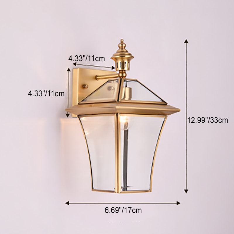 Hexagonal Lantern Brass Glass Outdoor Light