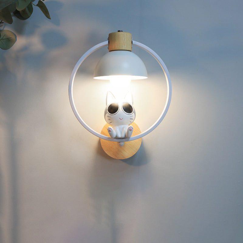 Wood Iron Resin Round Wall Lamp