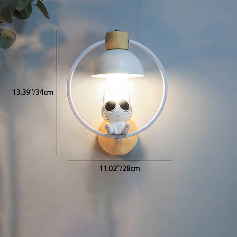 Wood Iron Resin Round Wall Lamp