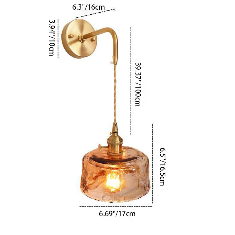 Eclectic Amber Glass Brass Wall Lamp