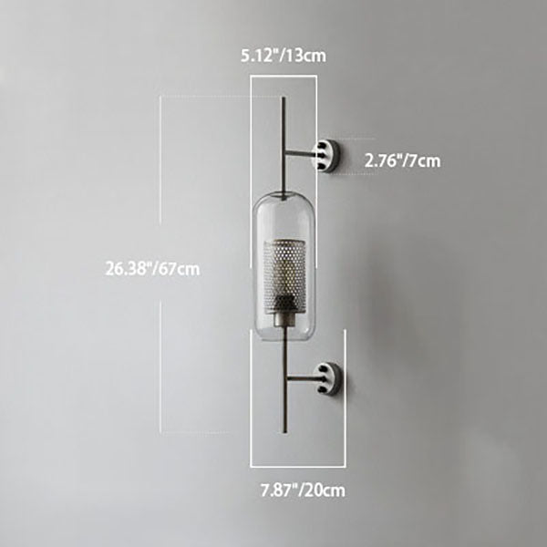 Cylinder Glass Iron Finish Wall Lamp