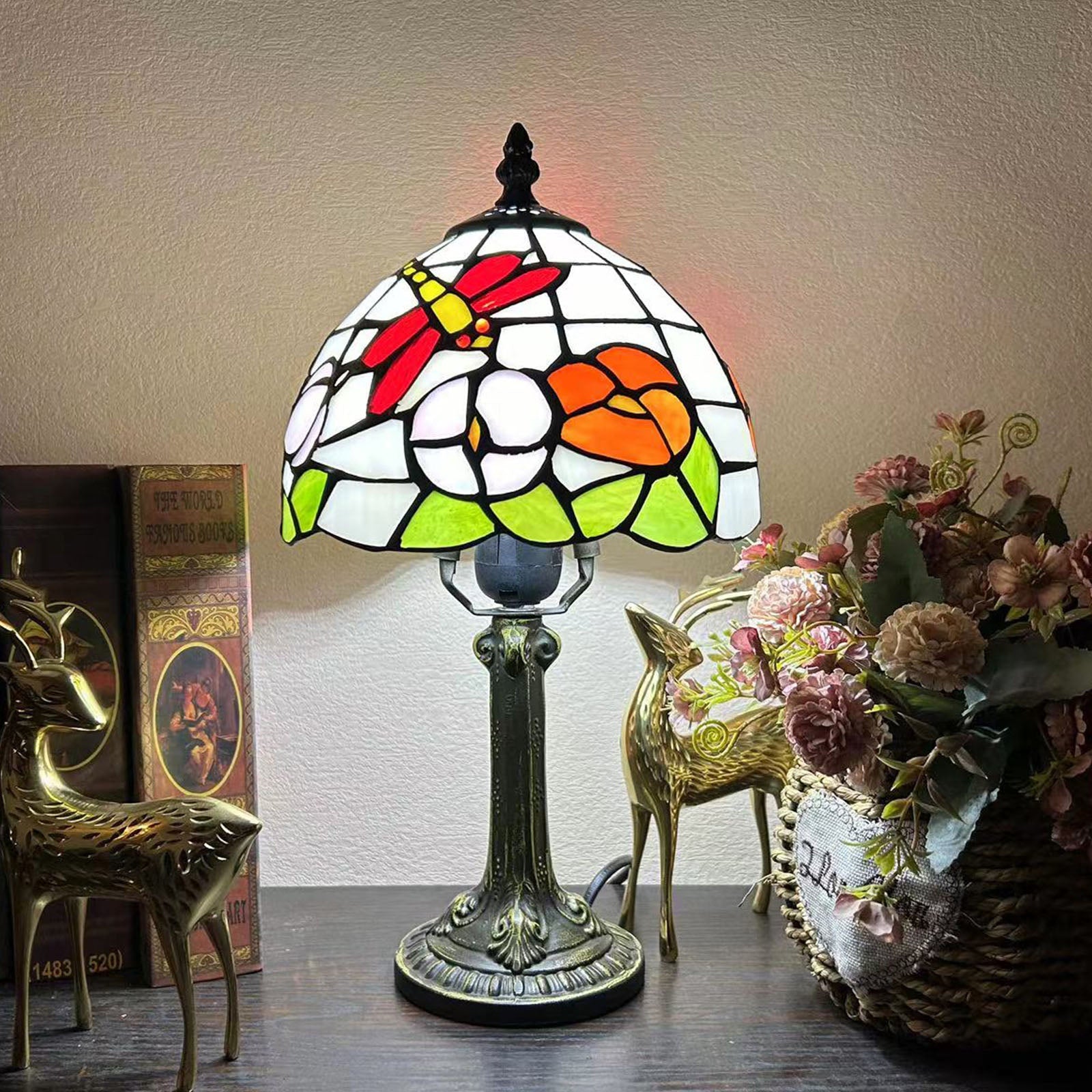 Alloy Glass Dome Flower Table Lamp