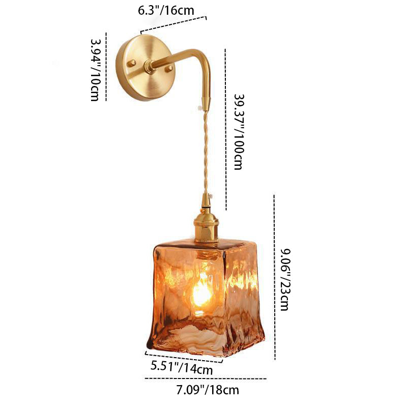 Eclectic Amber Glass Brass Wall Lamp