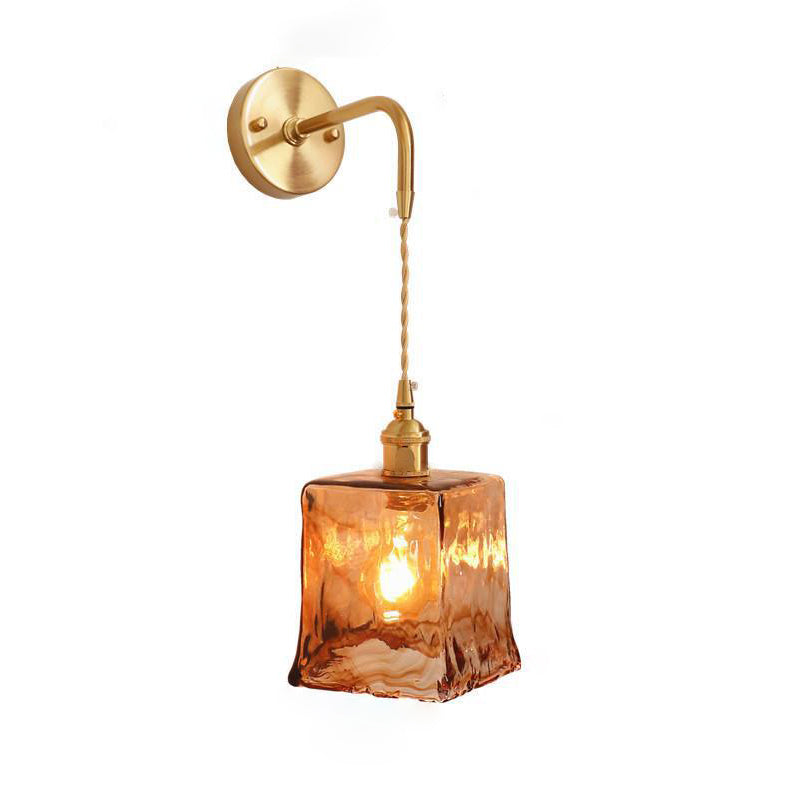 Eclectic Amber Glass Brass Wall Lamp