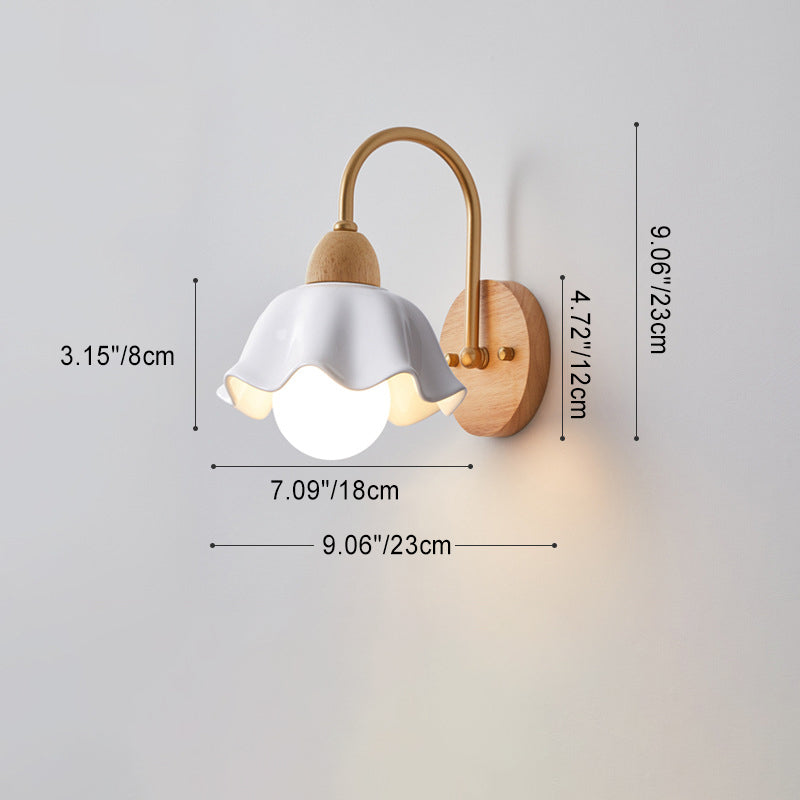 Wood Ceramic Flower Living Wall Lamp