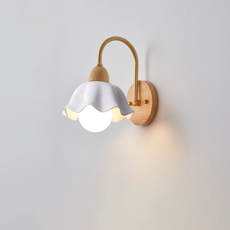 Wood Ceramic Flower Living Wall Lamp