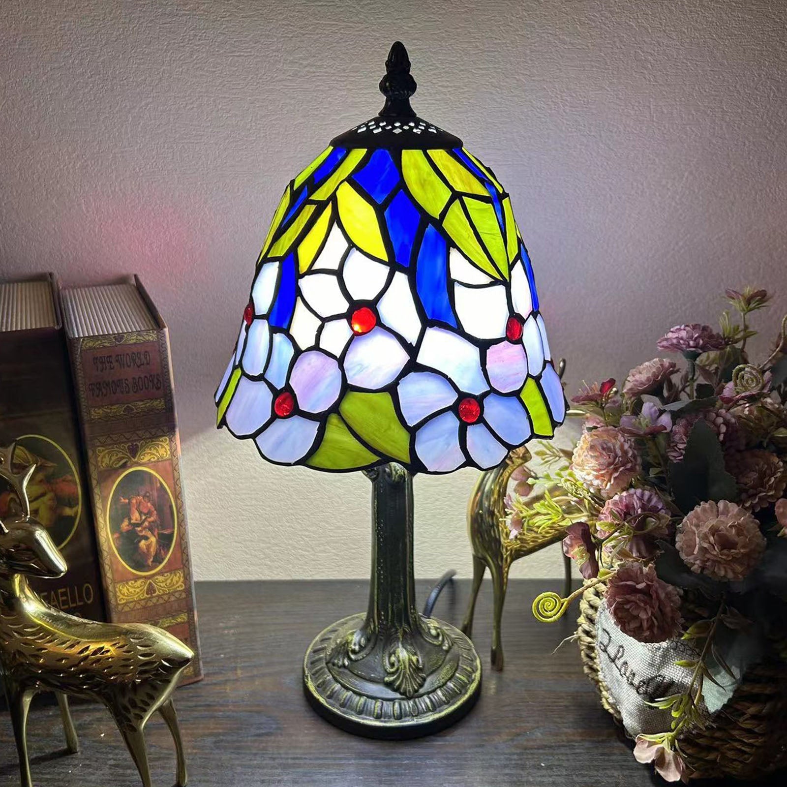 Alloy Glass Dome Flower Table Lamp