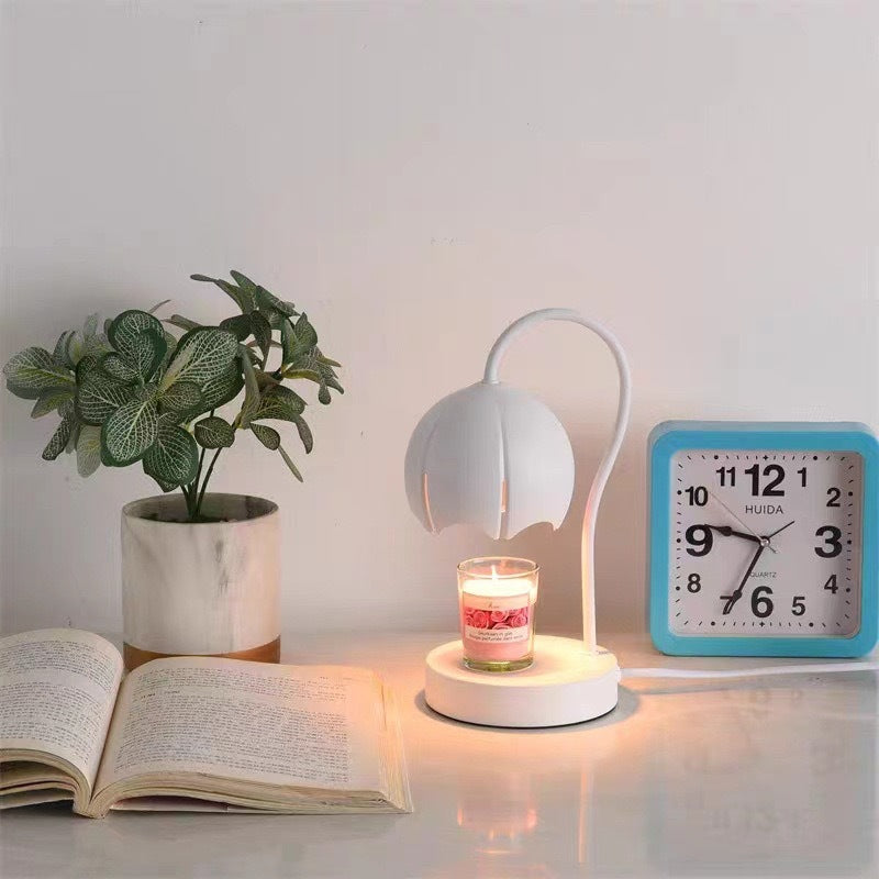 Iron Glass Wood Flower Table Lamp