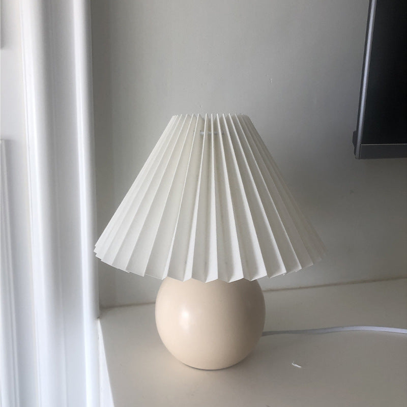 Pleated Fabric Round Ceramic Table Lamp