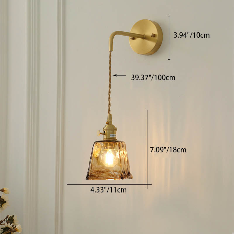Eclectic Amber Brass Glass Wall Lamp