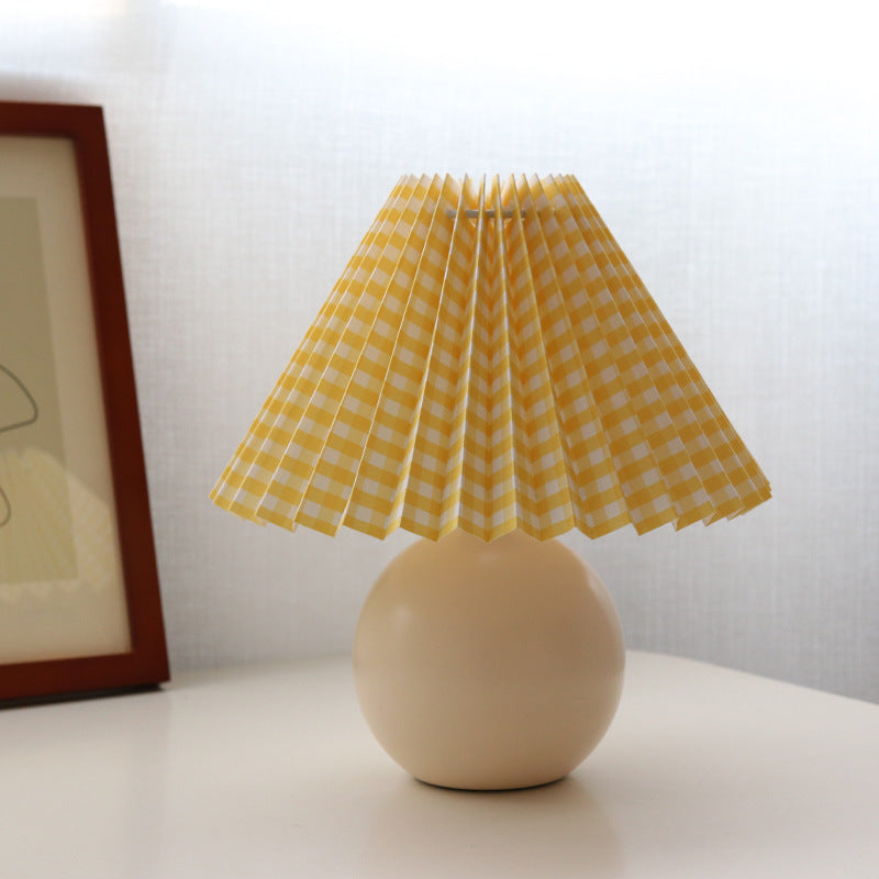 Pleated Fabric Round Ceramic Table Lamp