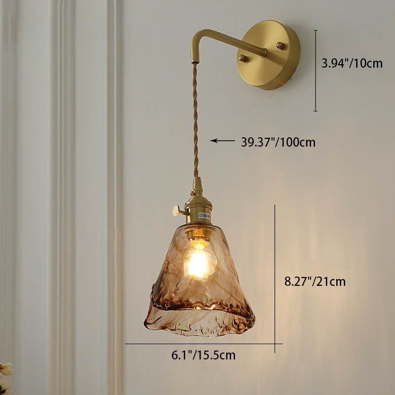 Eclectic Amber Brass Glass Wall Lamp
