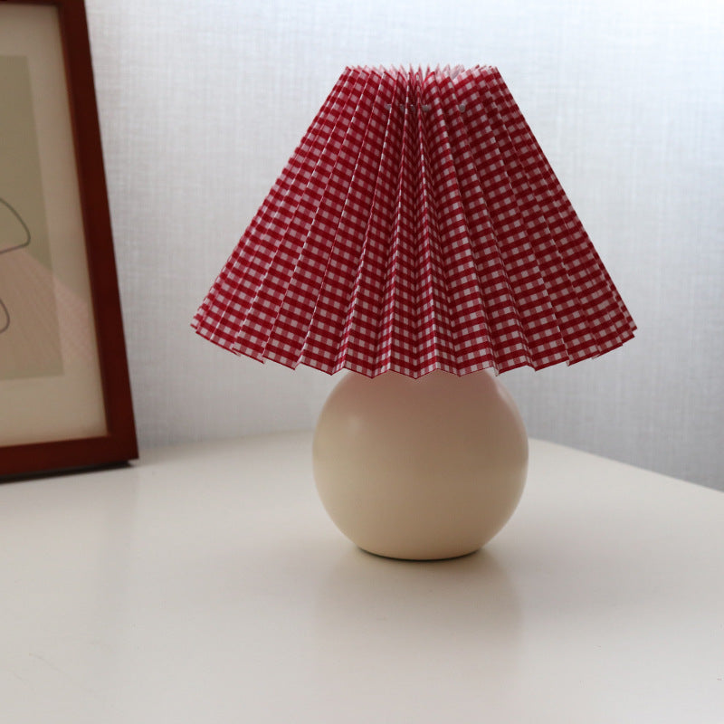 Pleated Fabric Round Ceramic Table Lamp