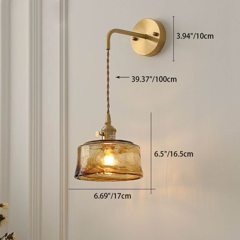 Eclectic Amber Brass Glass Wall Lamp