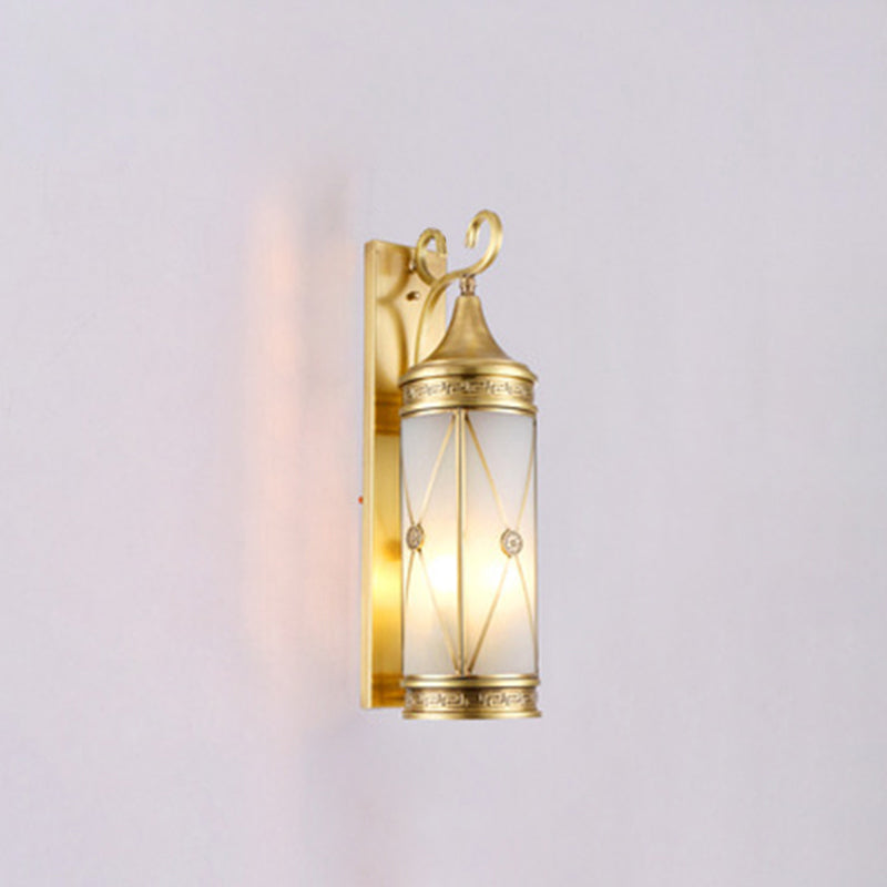 Brass Frame Cylinder Water 3-Light Outdoor Light