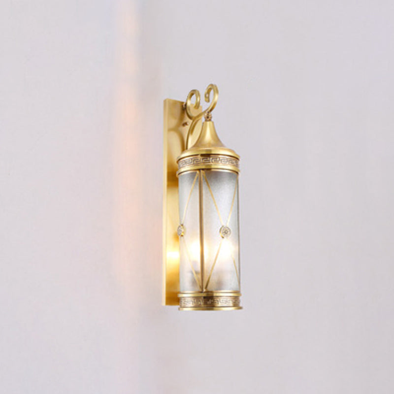 Brass Frame Cylinder Water 3-Light Outdoor Light