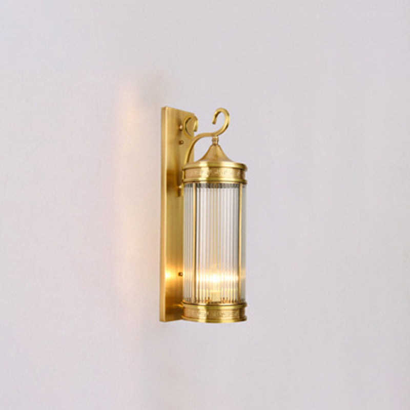 Brass Frame Cylinder Water 3-Light Outdoor Light