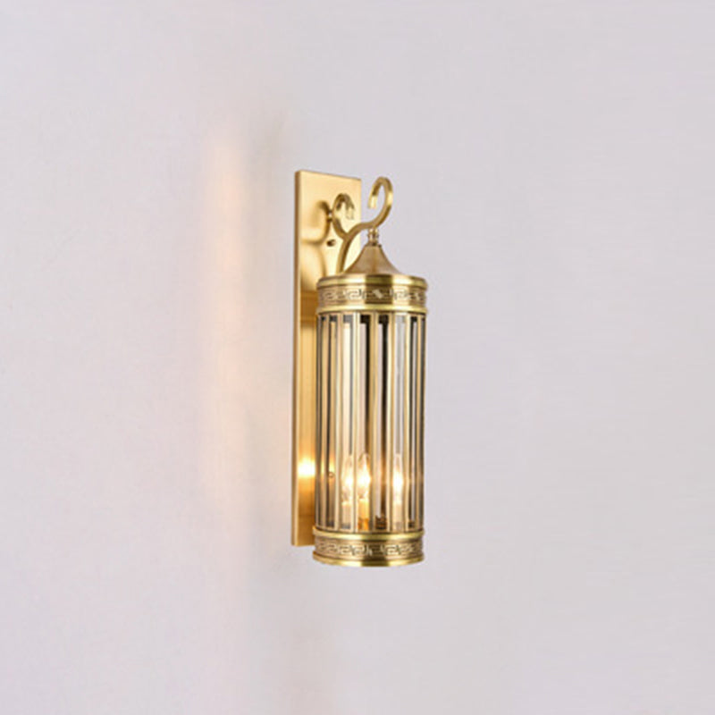 Brass Frame Cylinder Water 3-Light Outdoor Light