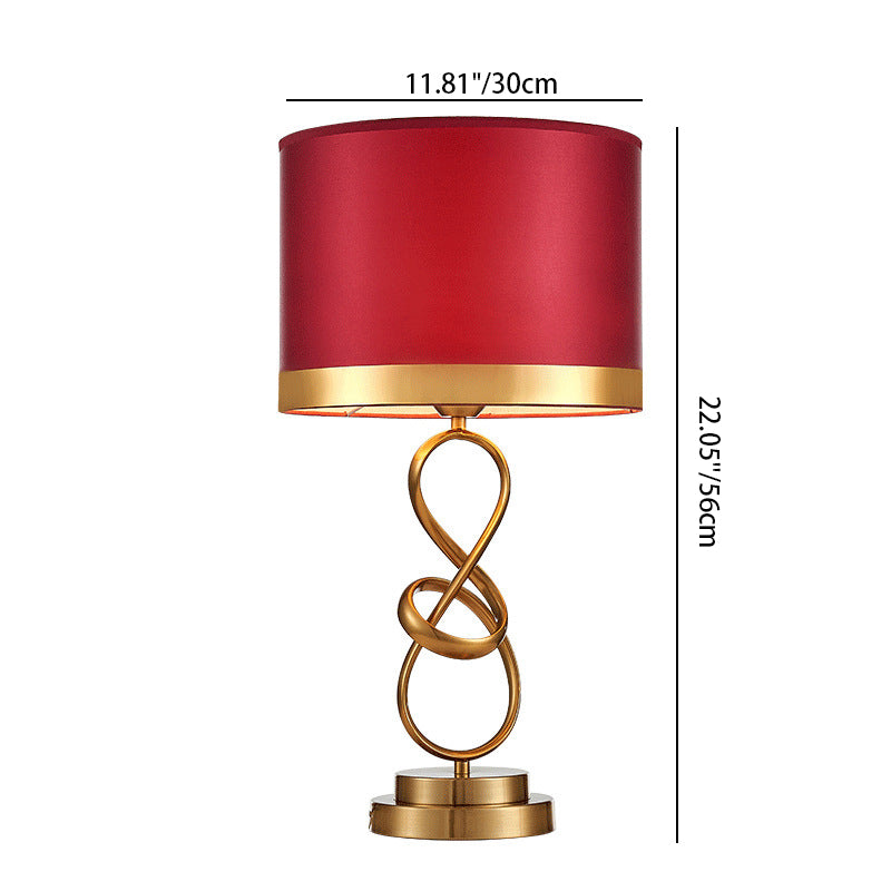 Cylinder Metal Fabric Crystal Table Lamp