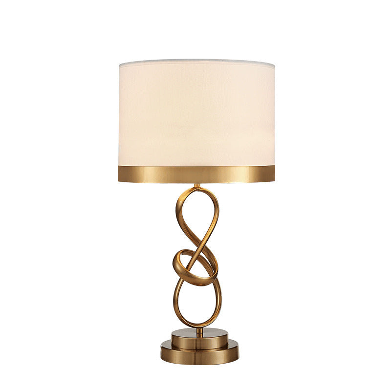 Cylinder Metal Fabric Crystal Table Lamp