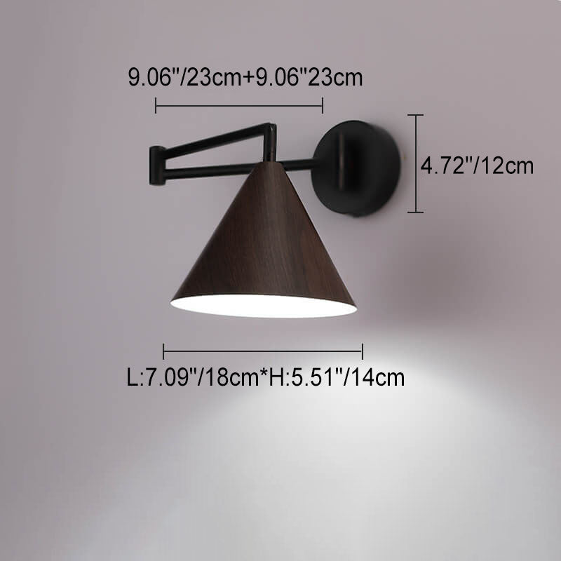 Cone Swing Arm Wood Wall Lamp