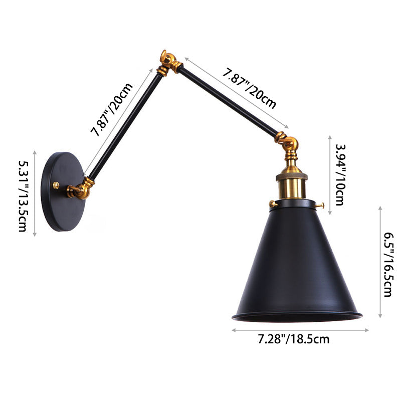 Iron Cone Swing Arm Wall Lamp
