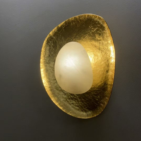 Round Copper Marble Bedroom Wall Lamp