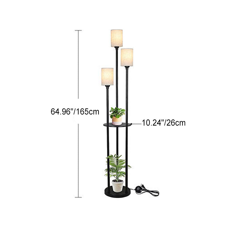 Cylinder Long Shelf Table 3-Light Floor Lamp