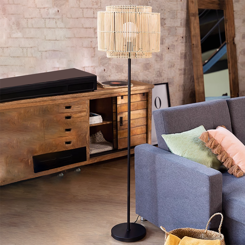 Rattan Weaving Cylinder Home Floor Lamp