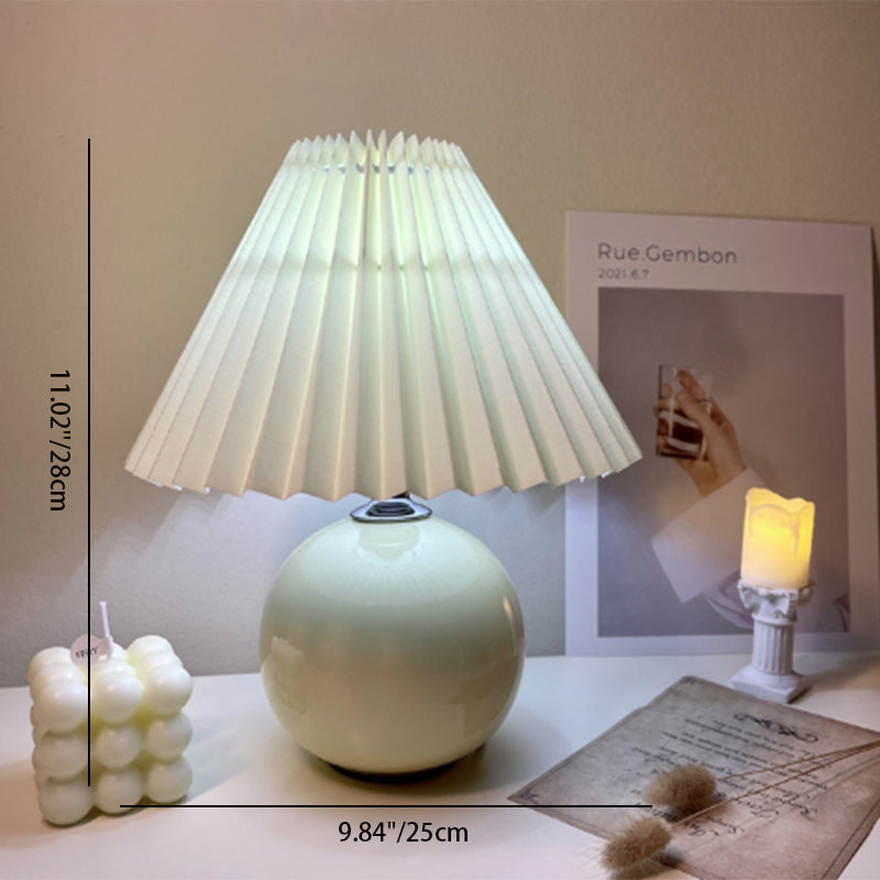 Round Fabric Pleated Ceramic Table Lamp